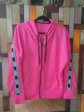 Soho Hot Pink Zip-Up Hoodie with 'LOVE' Sleeve Tape